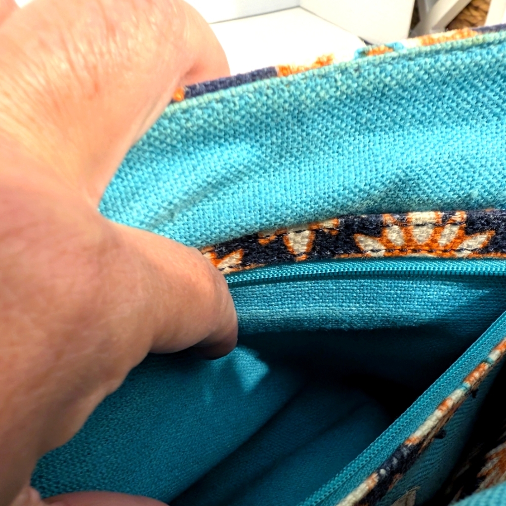 Spartina 449 Dauguskie Island Leather And Linen Floral Turquoise Crossbody‎ Bag - Picture 12 of 14